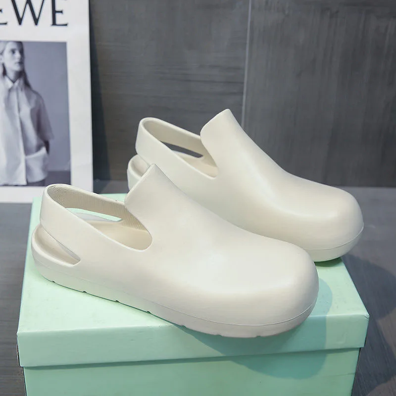

2021 Hotsale Jelly Green Sandals Round Toe Shoes Woman Runway Mule Slingbacks Summer Flats Beach Shoes Fashion Zapatos De Mujer