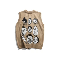 japanese harajuku knitted graphic vest for men and women urban streetwear knit ukiyo e pullover sweater vest plus size