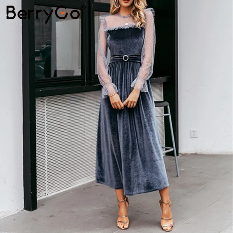 BerryGo элегантное кружевное женское длинное платье с высокой талией винтажный буф