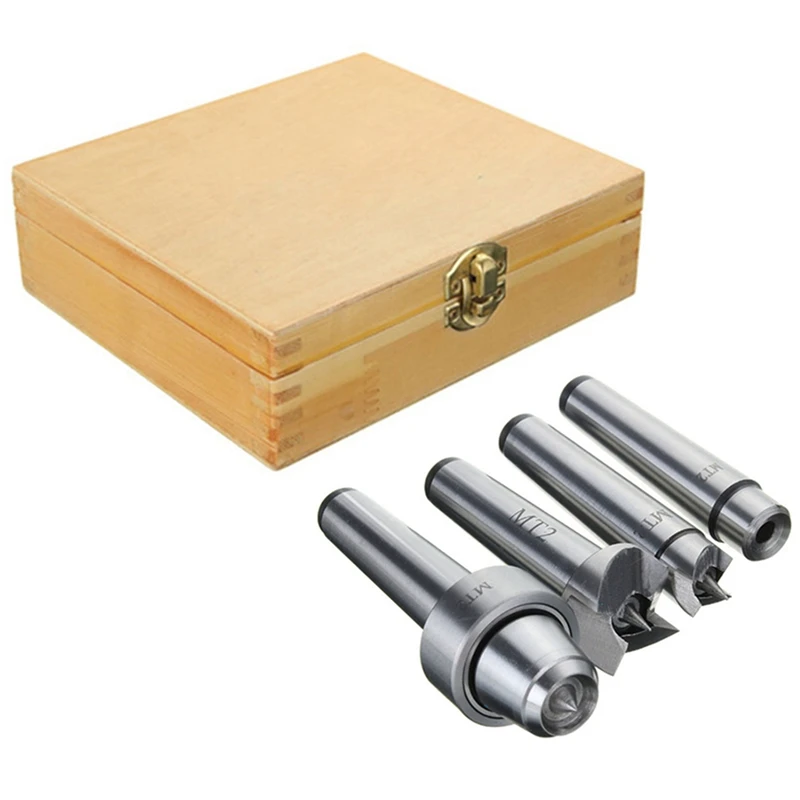 

4Pcs/Set Mt2 Live Center Drive Spur Driver Dead Center With Wooden Case For Metalworking Wood Lathe Turning Tools