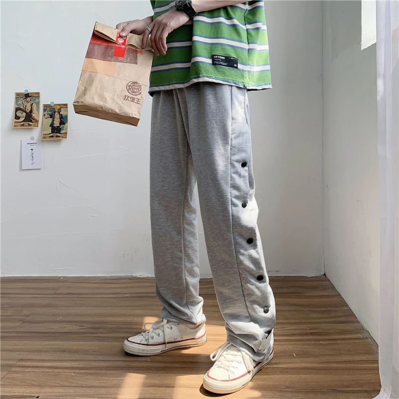

Summer thin straight ankle-length pants fashion versatile loose casual pants Harajuku fashion brand online red button pants men