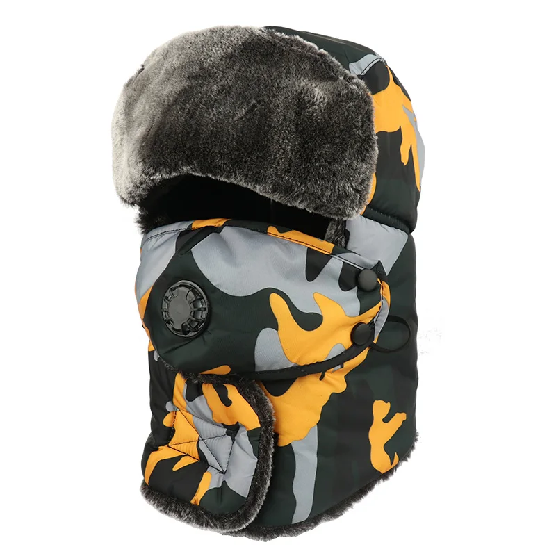 Camouflage Orange CAMOLAND унисекс камуфляж шапка-ушанка России ушанка шапка охотника мужской Водонепроницаемый с искусственным мехом Зимние шапки-ушанки с маской - Цвет: Camouflage Orange