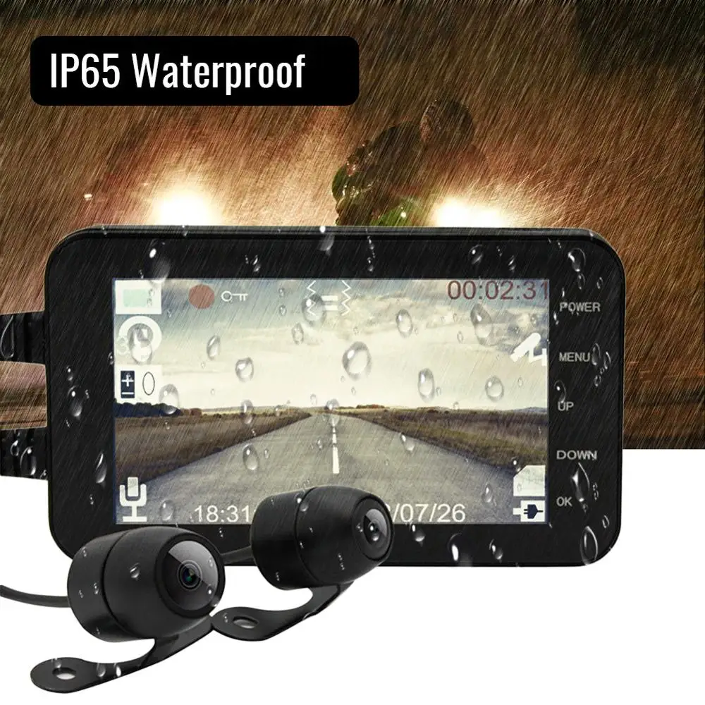 Видеорегистратор для езды на мотоцикле Wi Fi с 32 Гб картой фронтальная и задняя