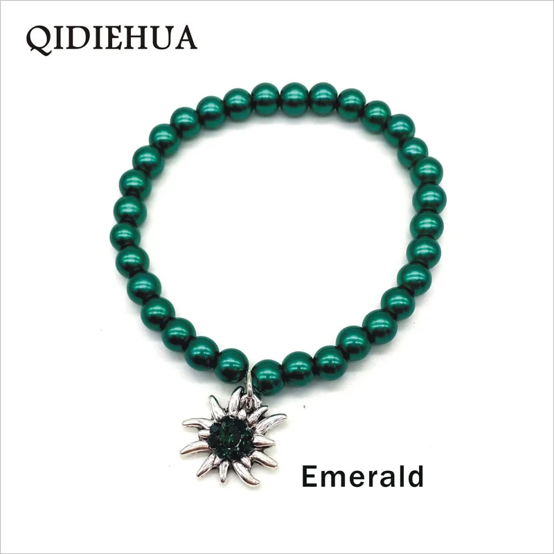 emerald Винтажная серебряная подвеска «Эдельвейс», браслет ручной работы из бисера, богемский многоцветный жемчужный браслет для женщин, модный браслет - Окраска металла: emerald