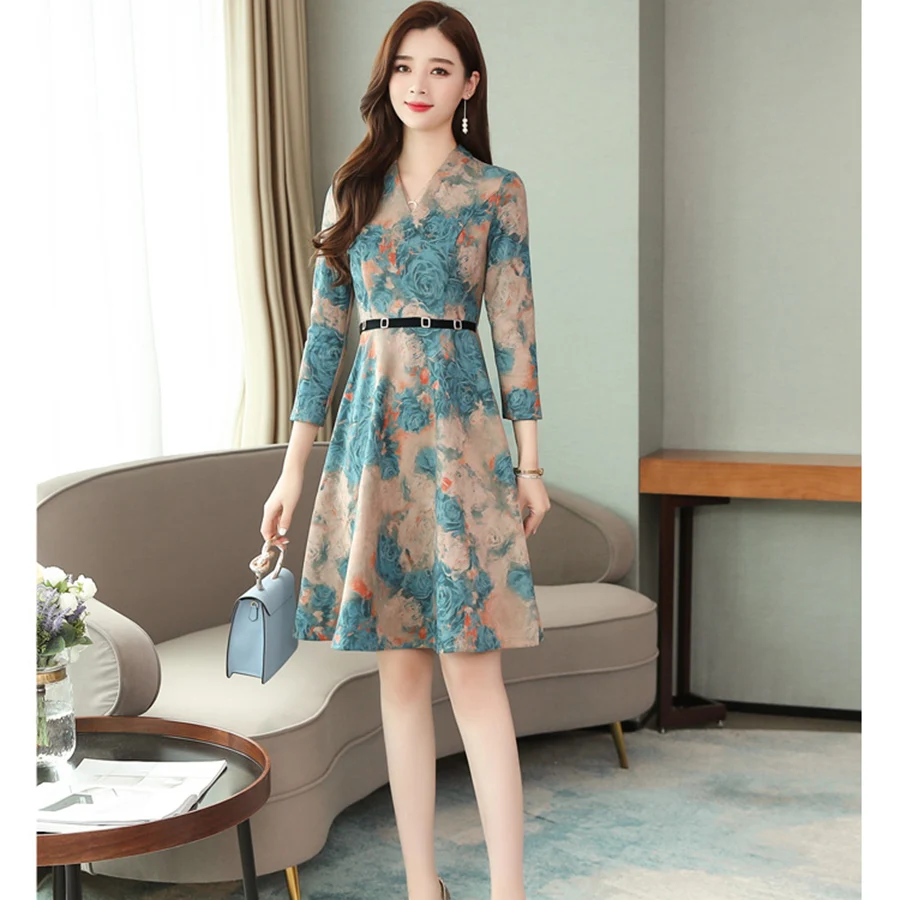 

2021 Vintage Cotton Print Mini Dresses Spring Winter 3XL Plus Size Sexy Long Sleeve Dresses Elegant Women Bodycon Party Vestidos