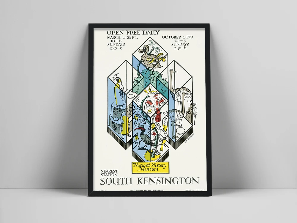 

Animal Art Natural History Museum South Kensington Vintage London Underground poster by Edward Bawden Nursery Kids Room decor