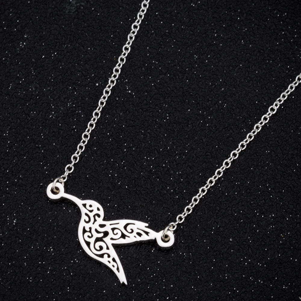 

Stainless Steel Origami Animal Necklace Hummingbird Choker Flying Birds Colier Pendant Long Chain Necklace Party Accessories