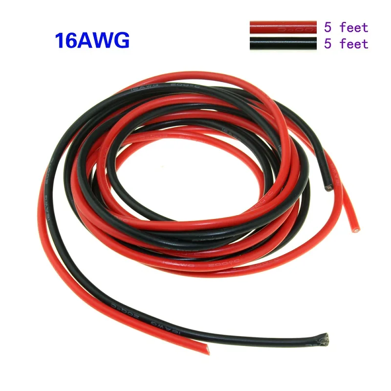 2 м Силиконовый каучуковый кабель 1 (1 красный + черный) 16AWG 18AWG 20AWG 22AWG 24AWG Красный