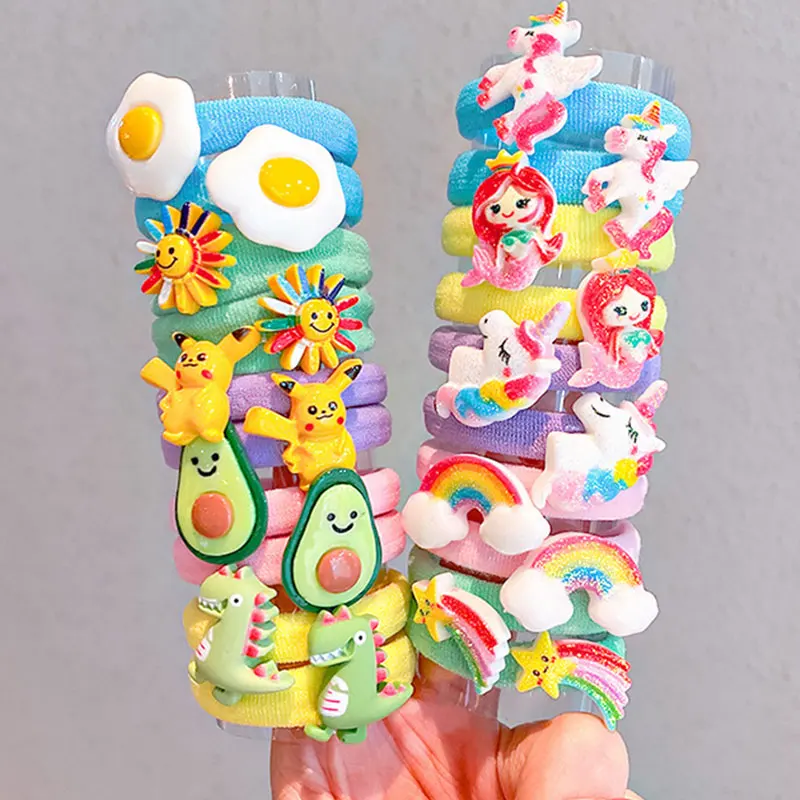 

10PCS/Set Rainbow Cartoon Scrunchies Stylish Fruits Flower Nylon Elastic Hair Bands Girl Sweet Rubber Hair Tie Headwear