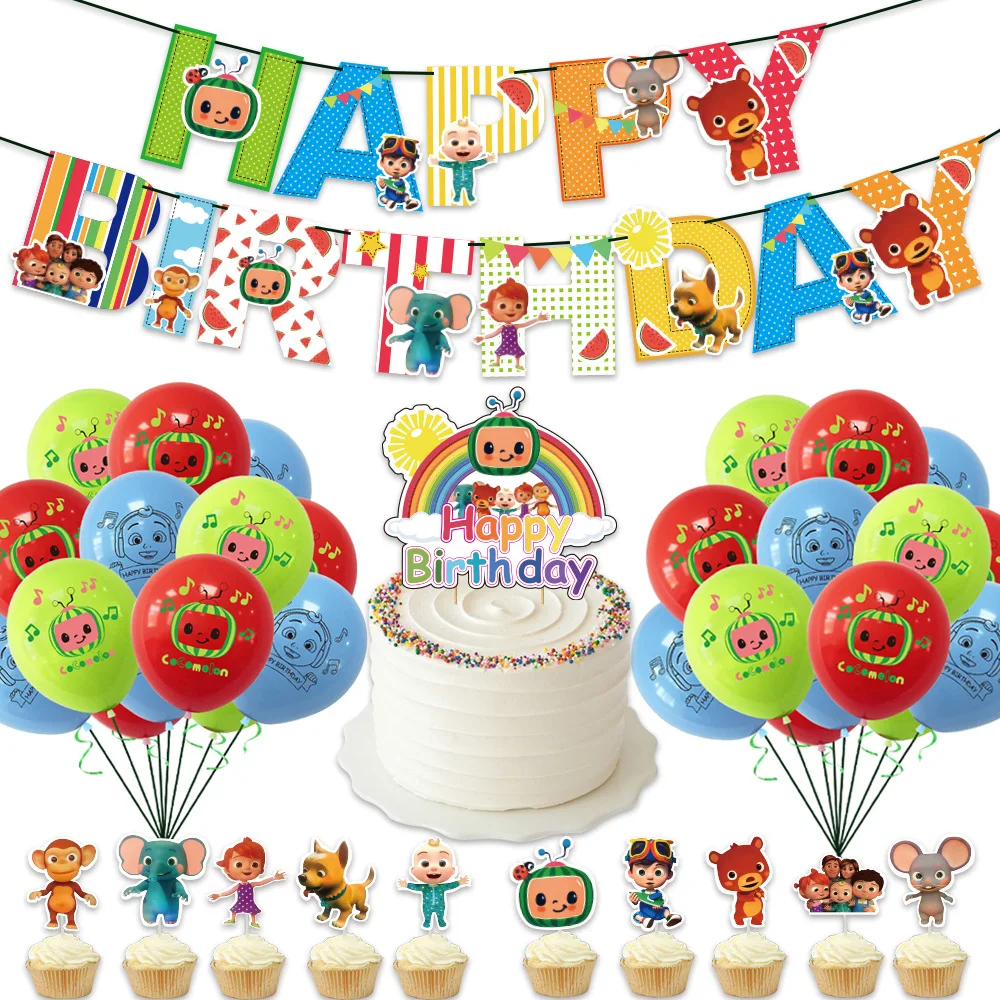 

CoComelon Themed Happy Birthday Paper Banner Balloons Cake Flag Decor Animated Children's Birthday Decoration Supplies