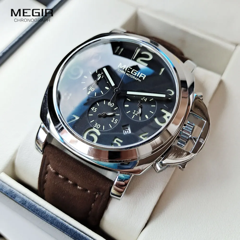 Бесплатная доставка MEGIR 3406 стильные кварцевые часы для мужчин с ремешком из