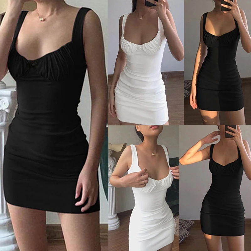 

Summer Fashion Women Sexy Pleated Strap Dress High Waist Halter Tights Hip Dress
