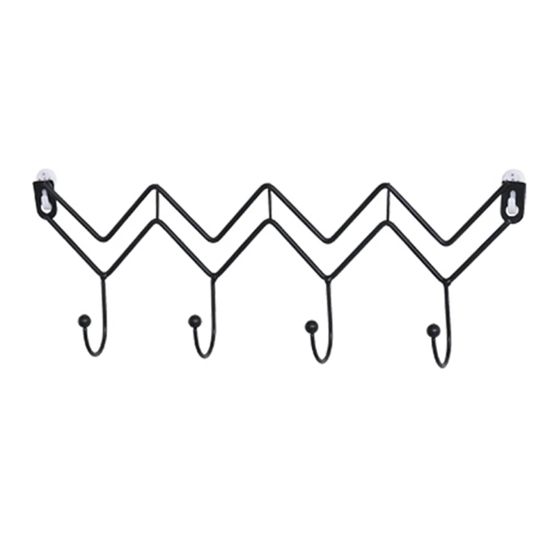 

4 Nordic Simple Black Wave-Shaped Hooks, Creative Home Wall Back Wall Coat, Hat and Scarf Storage Hooks