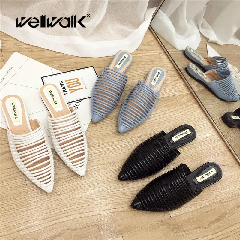 Wellwalk/Дизайнерские женские тапочки на плоской подошве; женские туфли без задника; модные женские шлепанцы в полоску; женские брендовые шлепанцы; роскошные женские Тапочки
