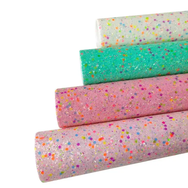 

A4X6 Sequins Fluorescent PU Chunky Glitter Syntheti Faux Leather Fabric Sheet for Making Bows Decoration Craft/Key Ring Clothes