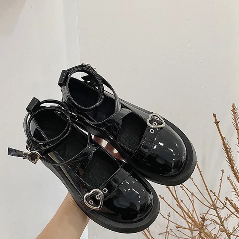 

Lolita Shoes Women Mary Jane Platform Shoes Cosplay Round Toe Thick Heels Cross tied Buckle Strap Woman 2021 Ladies Female Pumps