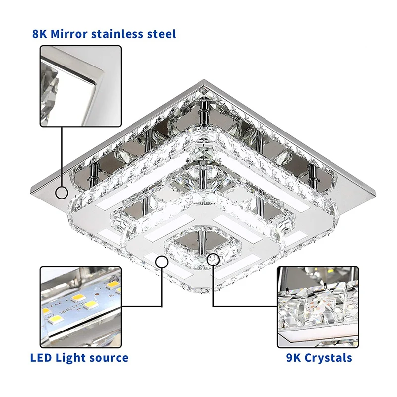 $53.79 LED Ceiling Lamp Square Llights For Room Dining Hanging Lampras Living Decoration Salon Kitchen Accesories Crystals Chandeliers