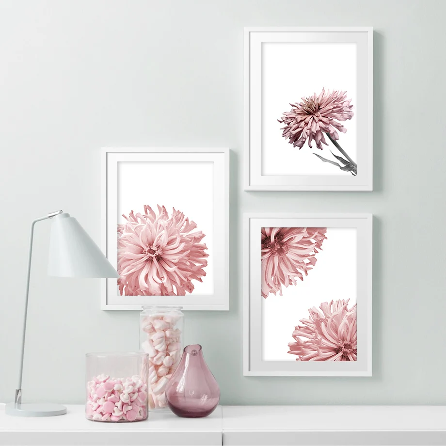 Fresh Pink Rose Chrysanthemum Wall Art Canvas Painting Nordic Posters And Prints Plant Pictures For Living Room Home Decor | Дом и сад