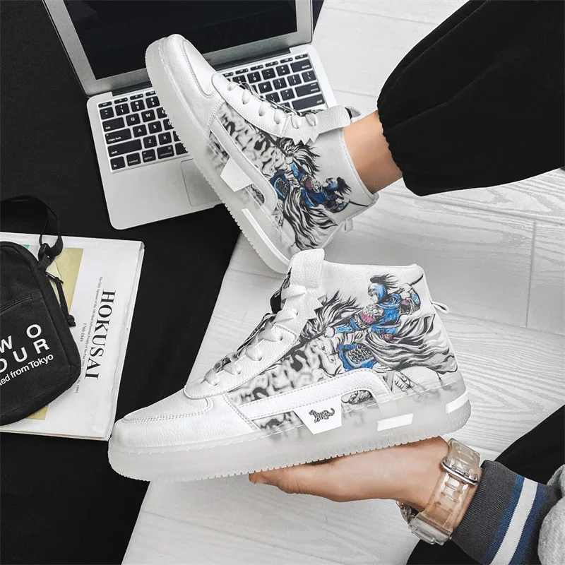 

Men Shoes 2021 Winter New Chinese Style High-top Graffiti Board Shoes Student All-match Trend Sports Casual Shoes Massage