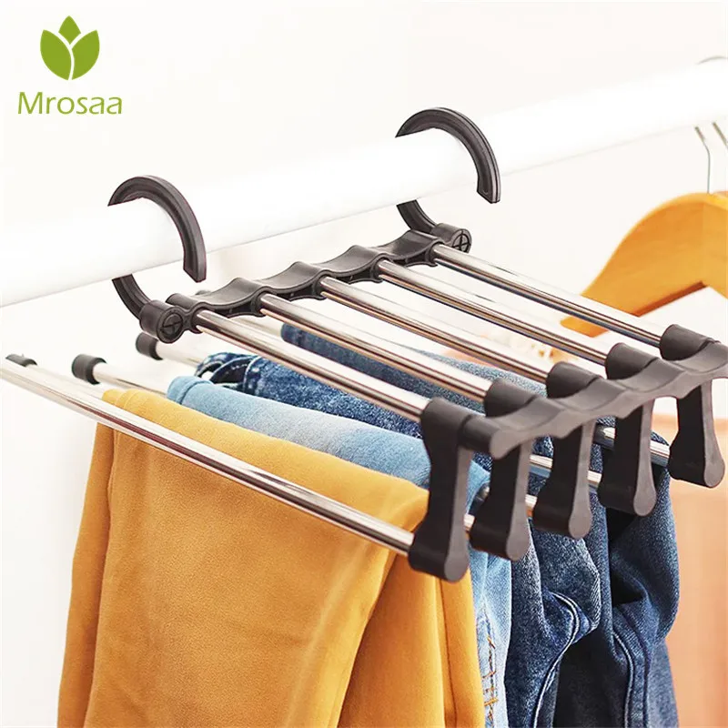 Hangers 5 in 1 Pant Rack Portable Multi-function Stainless Steel Pants Hanger Clothes Wardrobe Magic Hangers for Clothes Pants