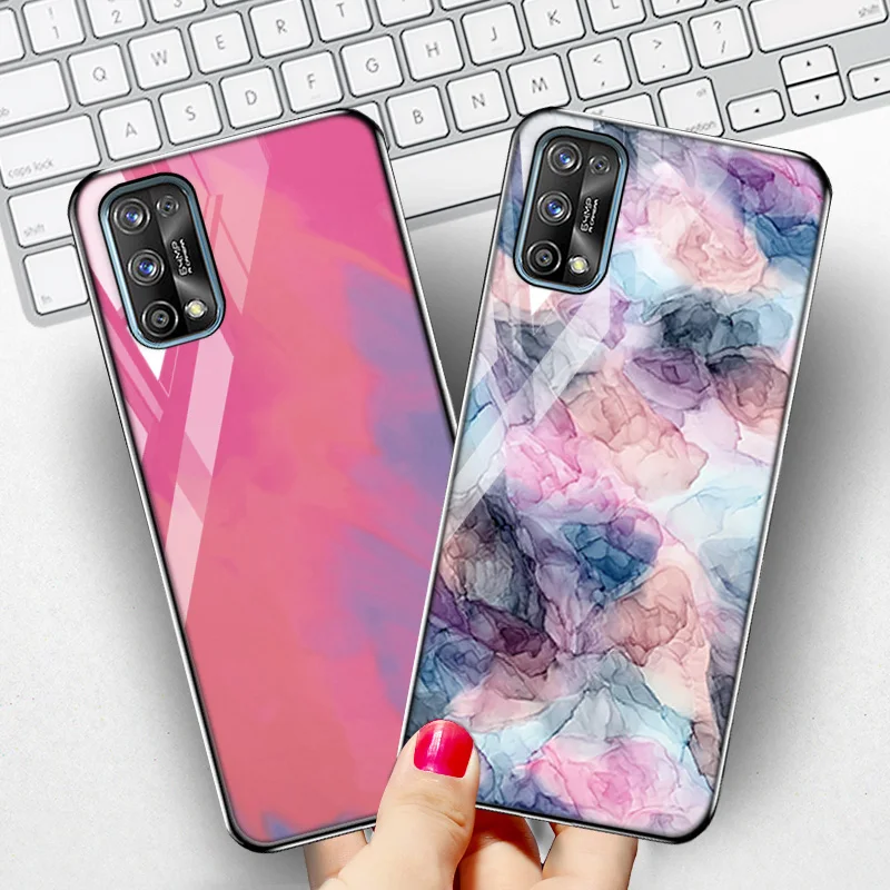 Case For OPPO Realme 7 Pro Cases Luxury Marble Tempered Glass Phone Fundas Realme C3 6 5 X2 Pro 6i  7i C17 X7 XT Cover