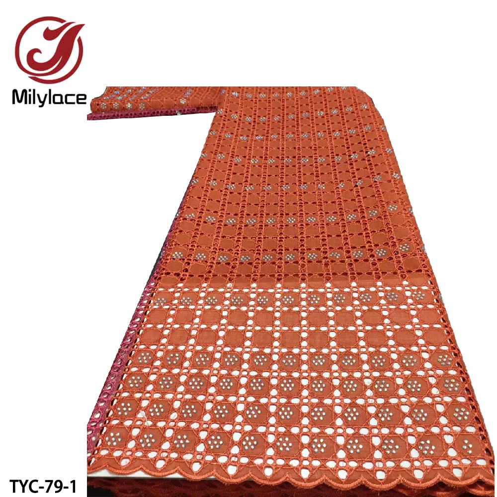 

French African Lace Fabric Swiss Voile Lace 100% Cotton Fabric with Embroidered for Nigeria Lace Fabrics TYC-79