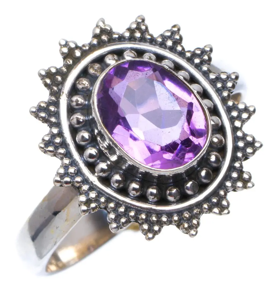 Кольцо из серебра 925 пробы с натуральным аметистом ручной работы 7 5 A3933 | Украшения