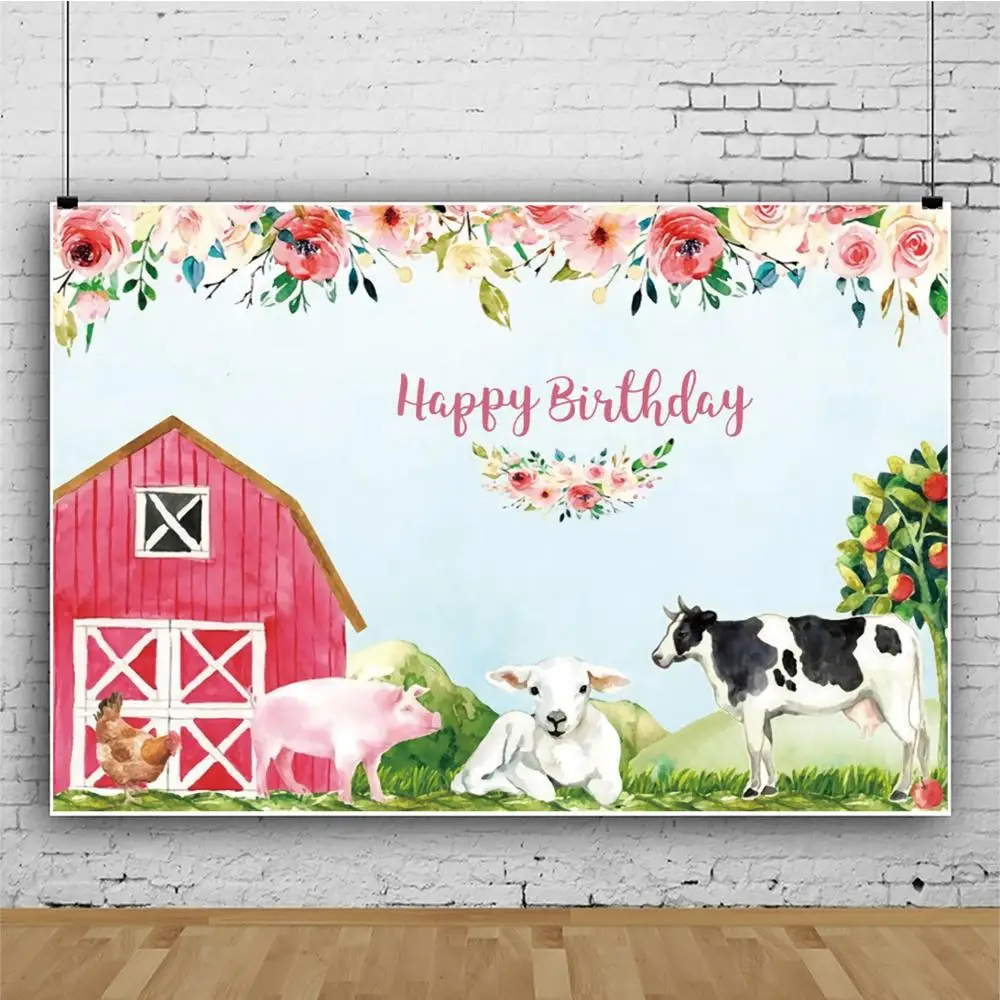 Cartoon Farm Barn Flower Newborn Baby Shower Birthday Backdrop Custom Vinyl Photography Background Photophone Photozone Shoot |