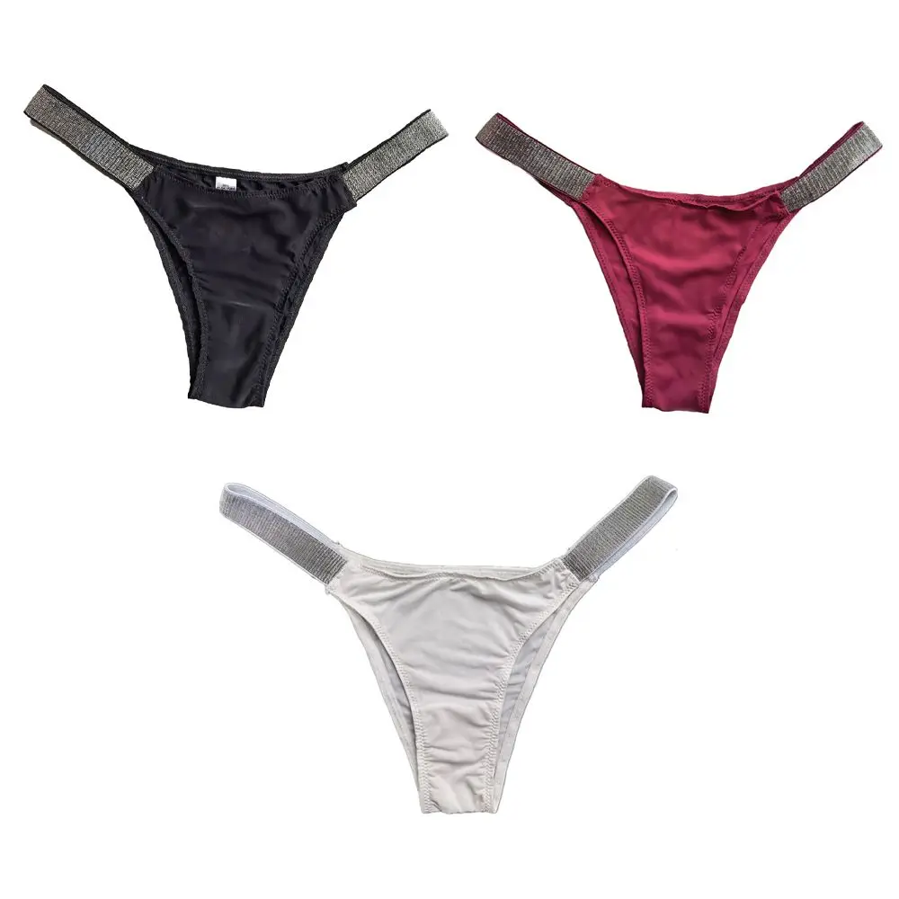

Women Simple Thin Belt Briefs Cotton Crotch Thong Crystal Shiny Underwear Stretch Seamless Panties Half-Pack Low-Waist G-String