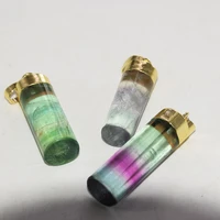 green fluorite pendant for jewelry making natural women 2021 long column gold plating cylinder gem stone necklace point polish