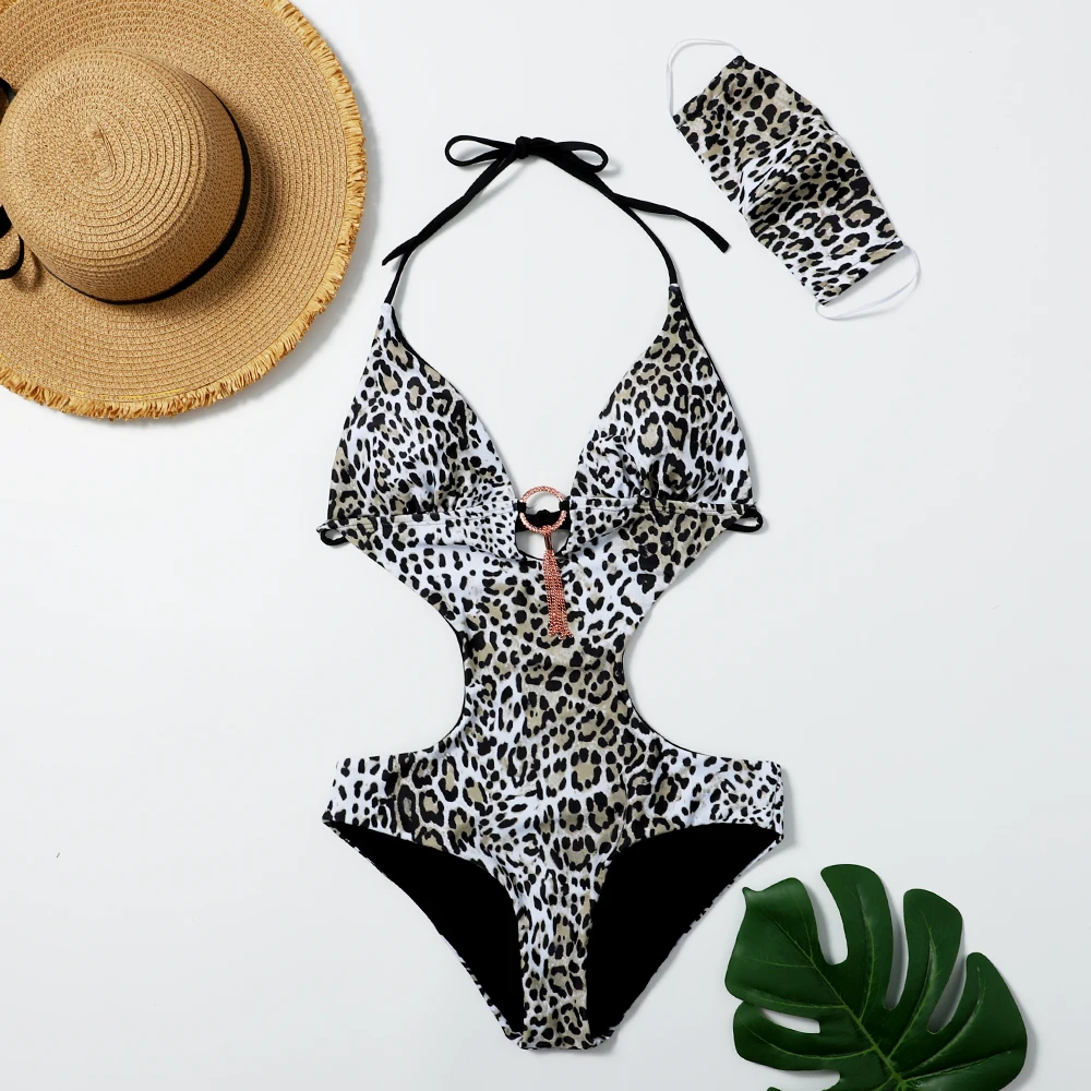 

Купальник-бикини с маской, привлекательный женский купальный костюм из змеиной кожи с леопардовым принтом, купальный костюм-бикини, купаль...