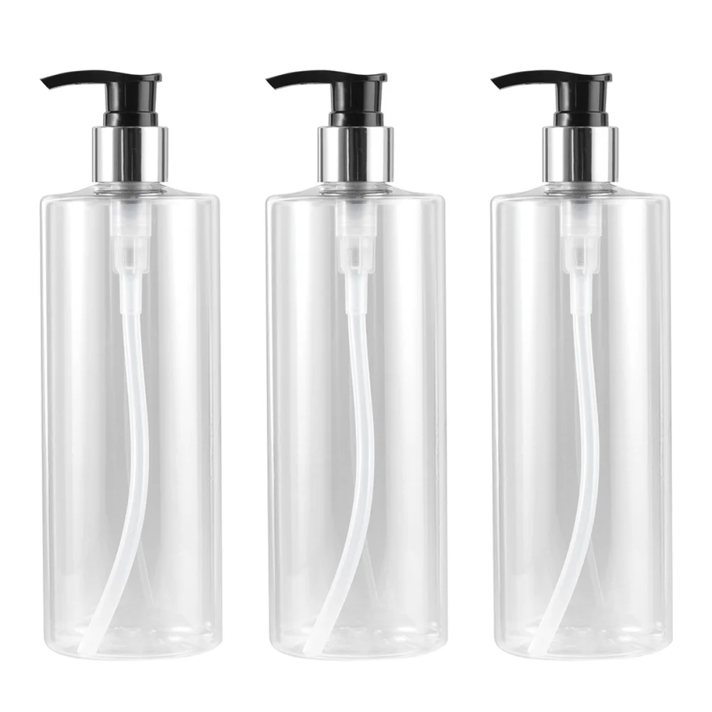 

3PCS 500ml Transparent Shower Press Pump Bottle Empty Subpackaging Bottle Round Shoulder Bottle Reusable Soap Hand Sanitizer