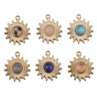5pcs natural stone and stainless steel gold sun flower charms pendants for women diy jewelry making findings supplies wholesale
