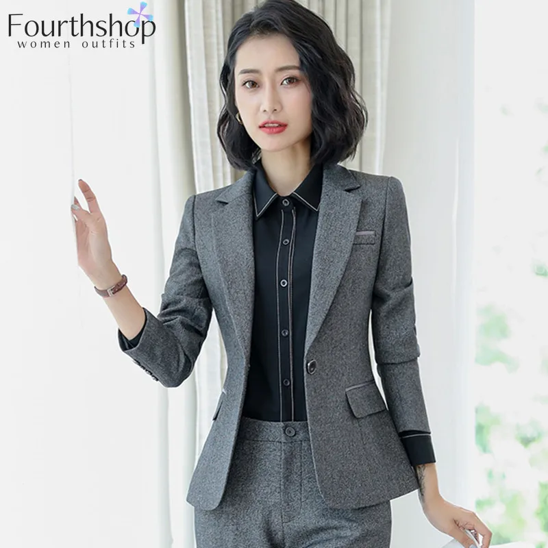 Элегантный деловой костюм для женщин Офисная Леди деловые рабочие брюки Блейзер