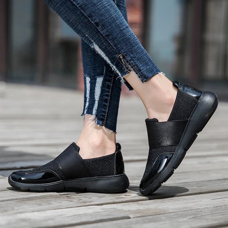 Women Flat Shoes Ladies Black Shoes Women 2020 winter Fashion mesh Mother Shoes slip on Casual Oxfords Moccasins Sneakers