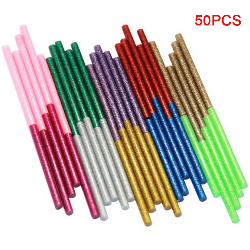 

50pcs Mini Glitter Glue Sticks Craft Adhesive Art For Electric Tool Heating Hot Melt DIY Portable Practical Office