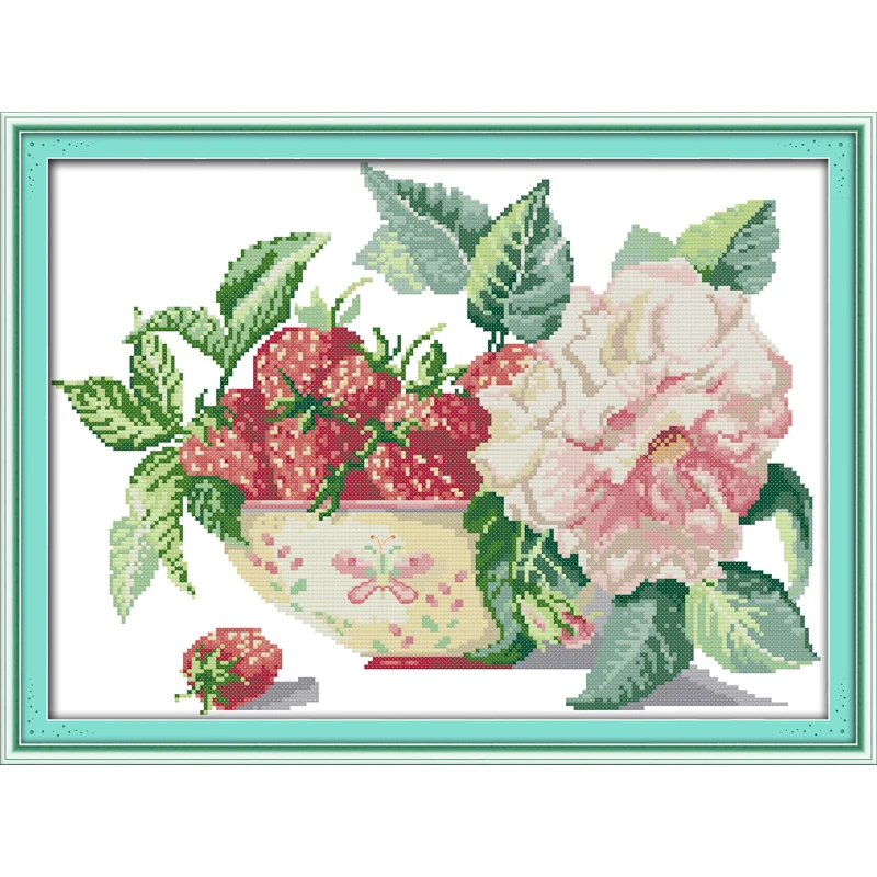

Everlasting Love Strawberry Pot Chinese Cross Stitch Kits Ecological Cotton Fabric DIY 11 CT Christmas Decorations For Home Gift