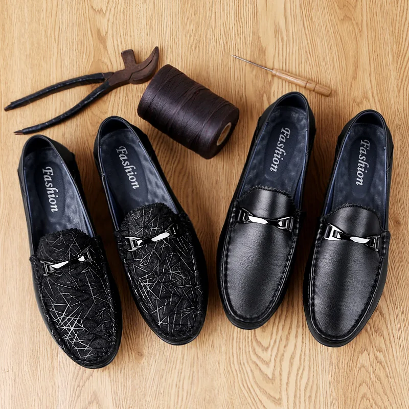

Spring Men's Loafers New Casual Genuine Leather Business Male Flat Shoes Lazy Work Breathable Mens Driving Flats