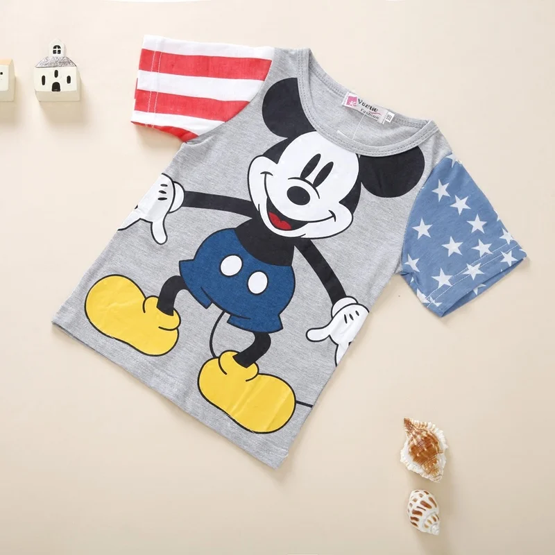 Disney/Одежда для маленьких девочек Летняя футболка с короткими рукавами для маленьких мальчиков Одежда для мальчиков с рисунком Микки удобная детская одежда рубашка «Дисней»