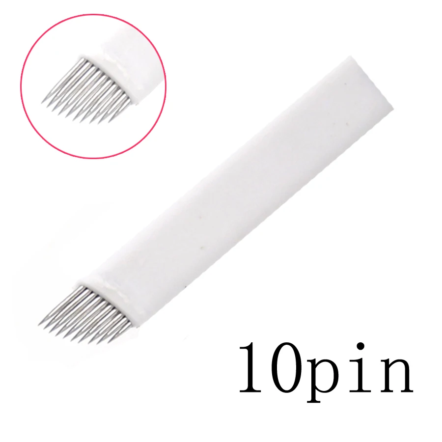 

50PCS 10 Pin PCD 3d Permanent Makeup Eyebrow Tattoo Blade Microblading Needles for 3D Manual Tattoo Pen Eyebrow Line Tools