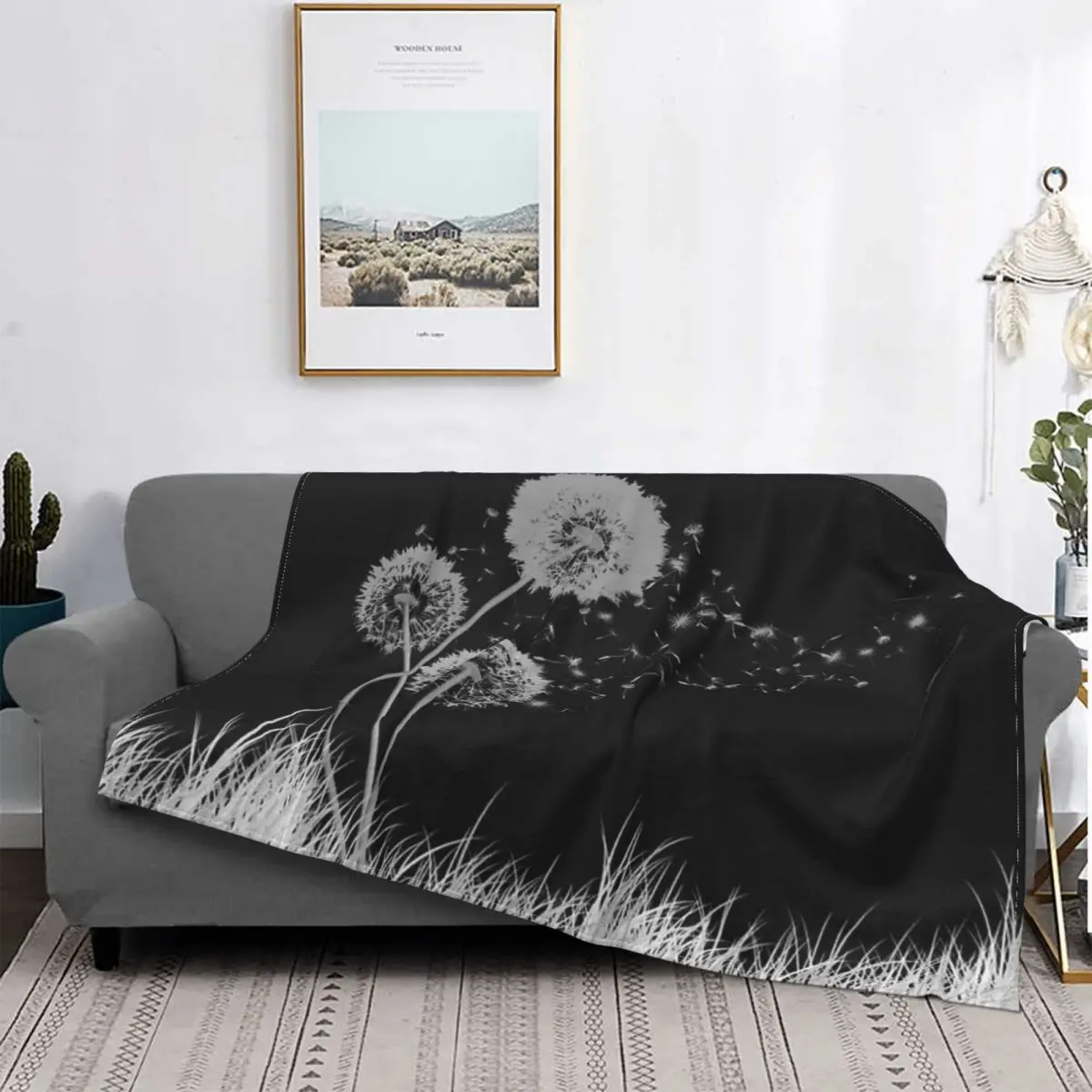 

Edredón a cuadros con capucha para cama, manta negra con estampado de deseos de diente de león, colchas y edredones