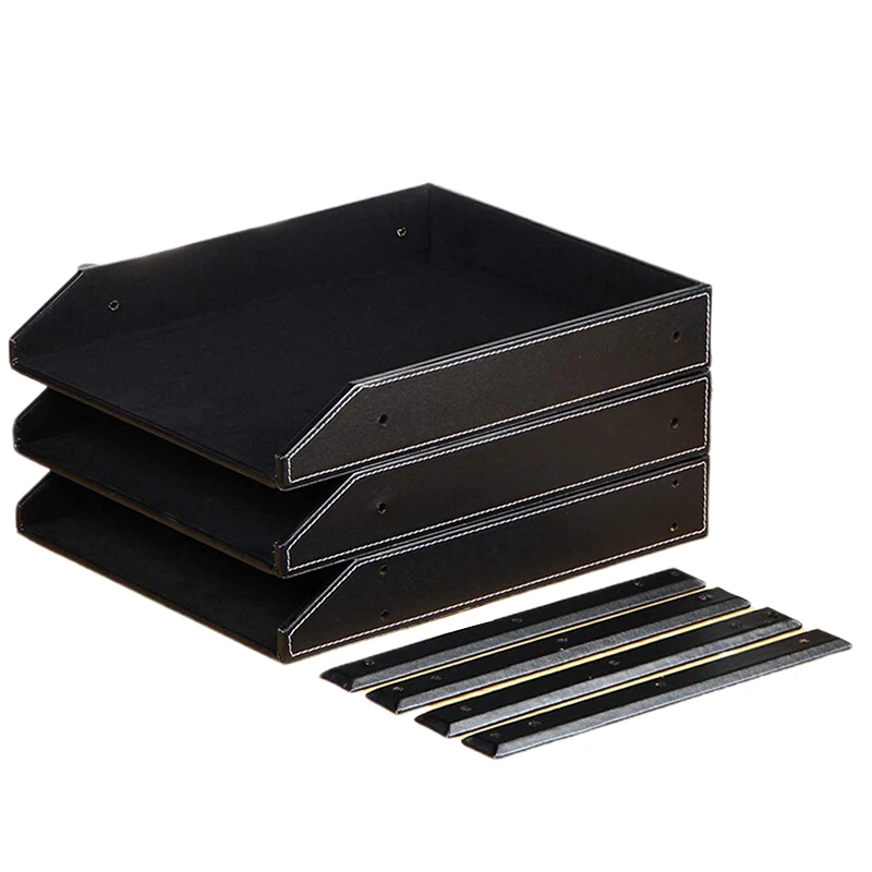 

3-уровневый составной кожаный поднос для письма, органайзер для офисного стола, держатель для хранения файлов для рабочего стола