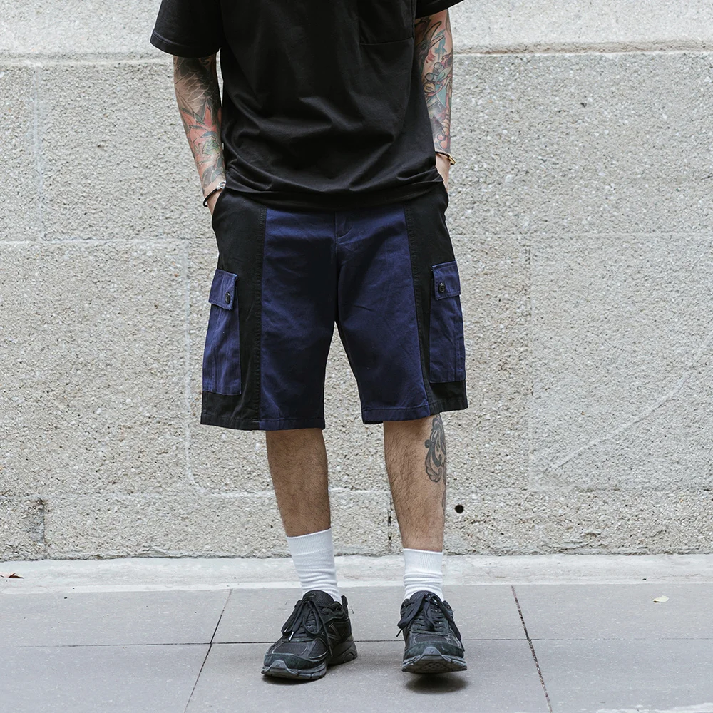 

Шорты-карго мужские с несколькими карманами, летние брюки в стиле сафари, повседневные свободные шорты до колена, с контрастными панелями
