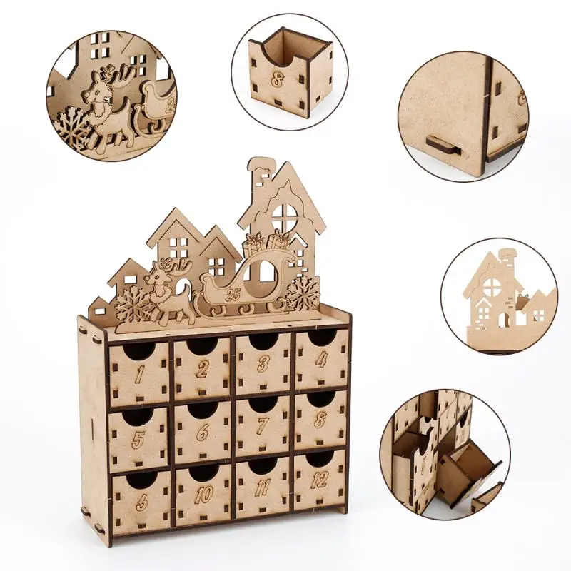 

Многоразовые ящики, Рождественское украшение для дома, деревянная коробка с календарем для Адвента, Рождественский календарь с обратным от...