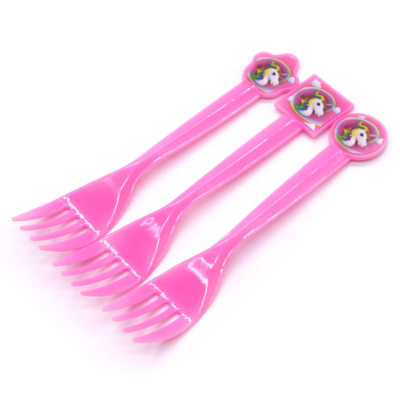10pcs Forks Детские вечерние принадлежности серии единорог, свечи в виде единорогов, пригласительные открытки, флаги бумажные баннеры, флажки детские украшения на день рождения - Цвет: 10pcs Forks