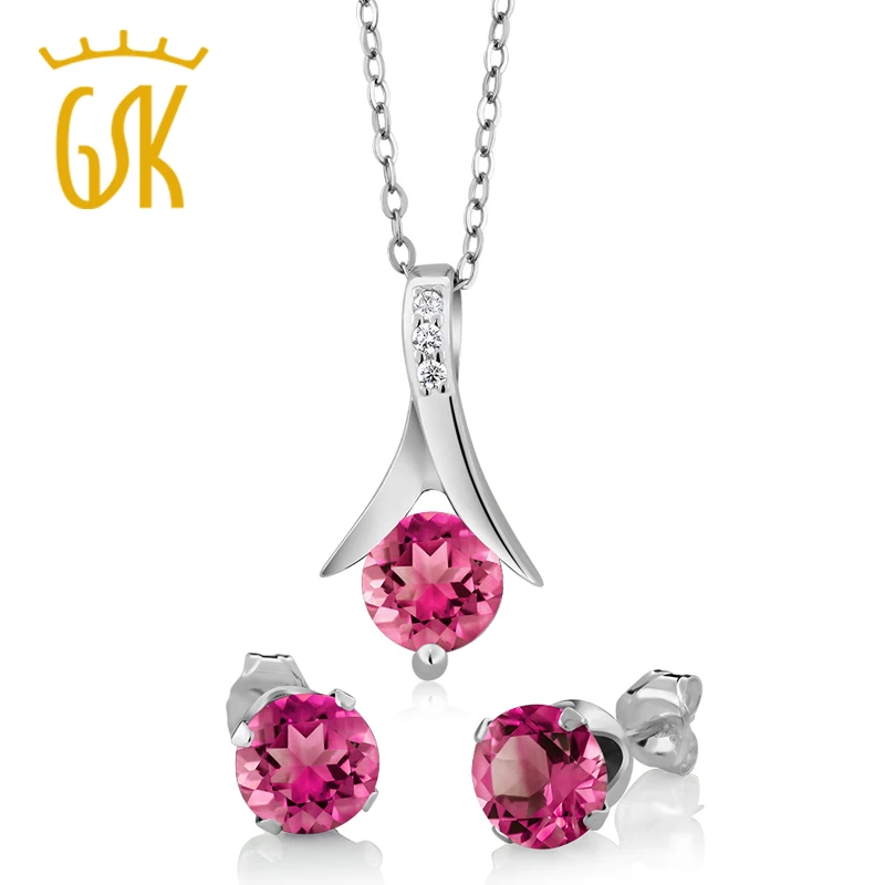 GemStoneKing 2 25 карат Круглый Мистик розовый топаз кулон и серьги Набор 18 &quotцепочка