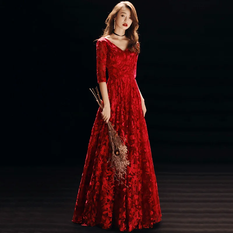 

Sexy V-neck Bridal Wedding Dress Elegant Lace Evening Party Dress Noble A-line Prom Gown Lace Up Maxi Dress Big Size 3XL