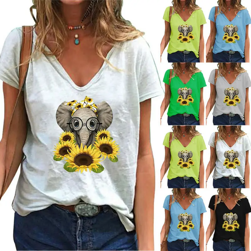 

Loose t Shirt Women Fashion Tops V Neck Animal Print T-Shirt Ladies Top Casual Short Sleeve Summer t Shirt Women 2021