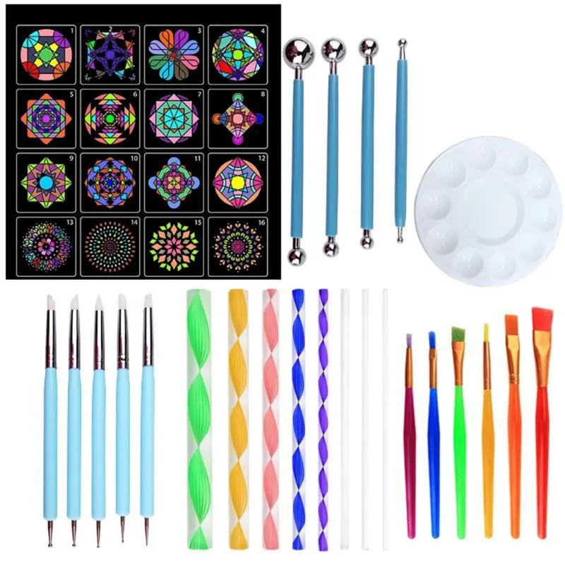 

40pcs/set Mandala Dotting Pen Tools Set for DIY Painting Rock Stone with Stencil WXTA