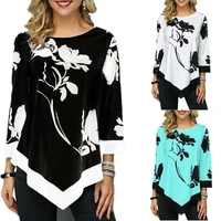 fall 23 sleeve t shirt hot sale woman top shirts floral print loose casual tops female irregular clothes fashion street tees